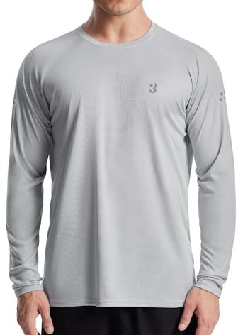 Roadbox Mens UPF 50+ Long Sleeve Swim Rash Guard, UV Sun Protection SPF Shirts for Outdoor Fishing Hiking Running