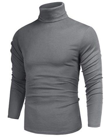 Poriff Mens Casual Slim Fit Basic Tops Knit Turtleneck Pullover Sweater Grey XL