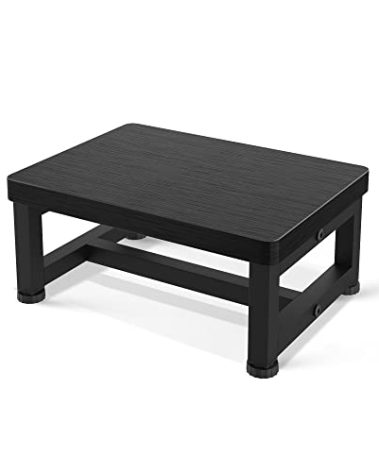 Step Stools for Adults Kids with Non-Slip Rubber Feet, Heavy Duty Wide Wooden Stepping 500-LBS Capacity Bedroom Kitchen Bathroom, Sturdy Bed Steps High Beds, Easy Assembly, Black