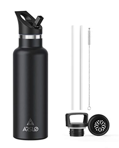 Arslo Stainless Steel Double Wall Water Bottles 20 Ounce, Vacuum Insulated Bottle With Straw Lid, Insulated Water Bottle Keeps Water Cold for 24 Hours, Hot for 12 Hours, Hiking, Sports