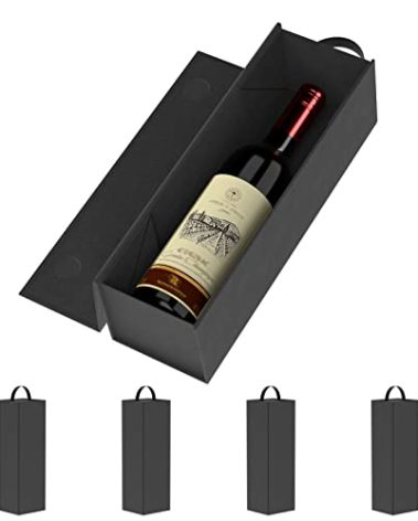 RYDDOY Wine Gift Boxes, 12.8x3.7x3.7 Inches Black Wine Bottle Box With Handle for Liquor and Champagne Magnetic Closure Collapsible Gift Box for Party, Wedding, Gift Wrap, Storage (5 Pack)