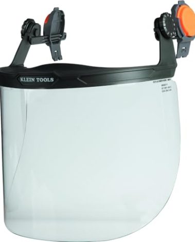 Klein Tools 60528 Full-Brim Hard Hat Face Shield, Clear, Impact-Rated, Anti-Fog, Low-Profile Design, Flip-Up, Earmuff Compatible, One Size