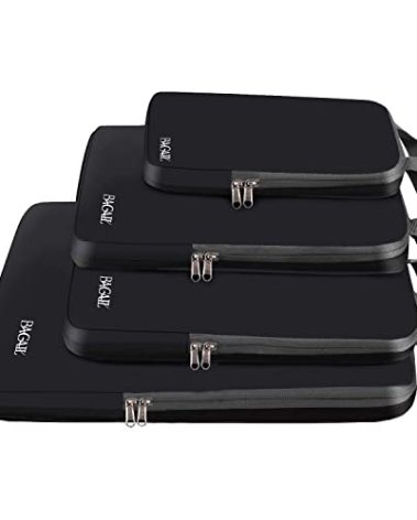 BAGAIL 4 Set/6 Set/8 Set Compression Packing Cubes Travel Accessories Expandable Packing Organizers (Cloth Pattern, 4-Black)