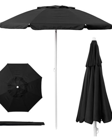 PICNIC TIME 5.5 Ft Portable Beach Umbrella, Lightweight UV Protection Sunshade with Tilt Pole & Carry Bag, Outdoor Canopy Umbrella for Beach, Sand, Pool, Patio, Camping, Travel, or Backyard Shade, (Black)
