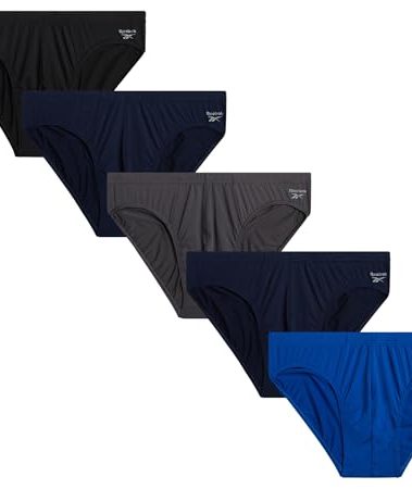 Reebok Mens Low Rise Briefs - 5 Pack Athletic Performance Mens Underwear Briefs with Contour Support Pouch for Gym Daily Wear, Size Medium, Maritime Blue/Web Blue/Black/Blackened Pearl/Blue