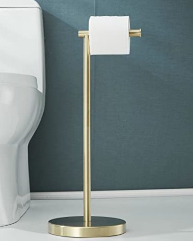 Free Standing Toilet Paper Holder Stand,Gold Bathroom Roll Tissue Dispenser,Rustproof Base SUS 304 Stainless Steel (Brushed Gold) SHUNLI