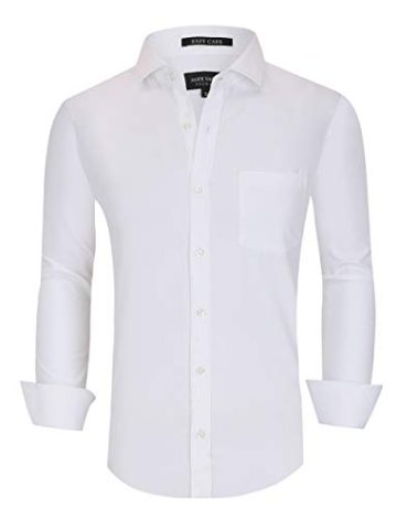 Alex Vando Mens Dress Shirts Wrinkle Free Regular Fit Stretch Button Down Shirt,All White,XL