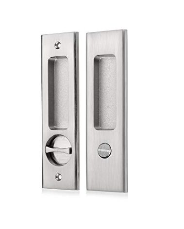 NCL Sliding Door Handle for Bath, Satin Nickel Barn Door Flush Handle, Privacy Pocket Door Lock