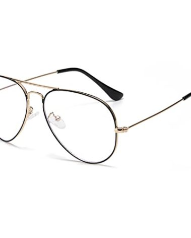 EYLRIM Blue Light Aviator Glasses for Women Men Metal Pilot Frame Clear Lens Computer Eyeglasses(06 Black-Gold)