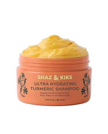 SHAZ & KIKS Ultra Hydrating Turmeric Shampoo | Deeply Moisturizing for Dry, Itchy, Flaky or Sensitive Scalp | Ayurvedic Turmeric & Kokum Butter | Natural, Vegan, Sulfate-Free, Color-Safe | 90ml