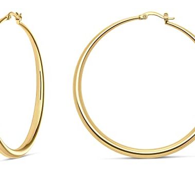 MILLA 14K Gold Hoop Earrings For Women, Silver Hoop Earrings & Rose Gold Earrings with Graduated Curvature (14K Gold Plated/Medium - 2.4 in)