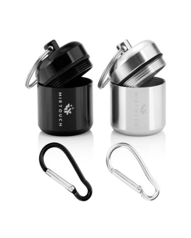 Portable Keychain Pill Holder Case - Discreet Waterproof Mini Pill Container Carrier with Strong Carabiners for Pocket Purse Travel Bags - Aluminum Alloy Pill Fob Box for Medicine Jewelry - 2 Pack