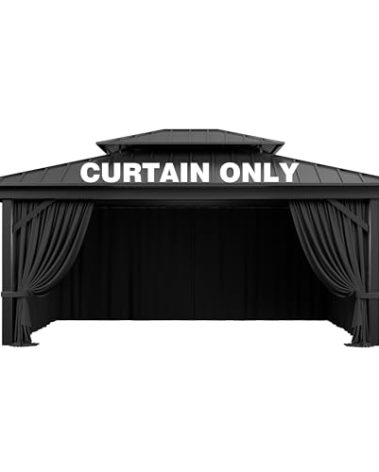 Pakunoda Outdoor Gazebo Curtain Replacement Universal 4-Panel Sidewalls 12' X 16',Outdoor Patio Waterproof Privacy Curtain with Double Zipper for Patio, Garden, and Backyard (Curtain Only)