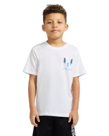 Messi Boys' Lifestyle Short Sleeve T-Shirt, Slim-fit Graphic Tee, Cotton Blend Fabric, Messi Logo Core Graphic Tee, 8