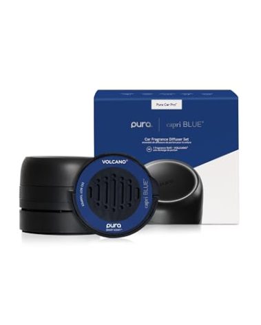 Capri Blue Volcano Pura Car Pro Diffuser Set - Includes Pura Car Pro Diffuser and Capri Blue Volcano Air Freshener Refills - Scented with Notes of Tropical Fruits & Sugared Citrus