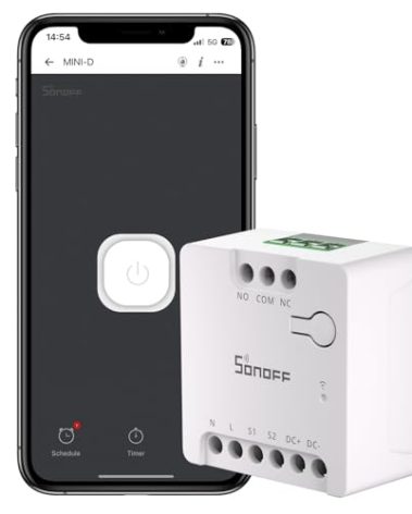 SONOFF WiFi MINI-D Smart Switch with Matter,Home Automation,Dry Contact Output,Supports AC or DC Input,Compatible Alexa & Google Home,for Garage Doors,Boilers,DC Low Power Motors/Solenoid Valves