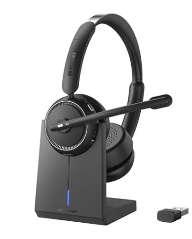 Wireless Headset with Mic for Work, Bluetooth Headset with Mic (AI Noise Canceling & Mic Mute), Wireless Headphones with USB Dongle & Charging Base for Work/Home/Call Center/PC/Computer/Zoom/Teams