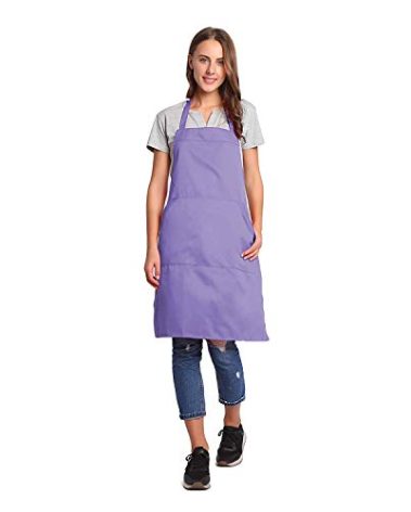 BIGHAS Adjustable Bib Apron with Pocket Extra Long Ties for Women Men, 18 Colors, Chef, Kitchen, Home, Restaurant, Cafe, Cooking, Baking (Lavender)