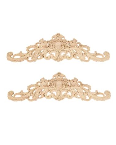 MUXSAM Long Wood Carved Appliques Onlays, 2-Pack Unpainted Decorative Corner Carving Decals Set for Wall Door Cabinet Mirror Closet Wardrobe Dresser Mantel Staircase DIY Project, 45x12cm/17.72"x4.72"