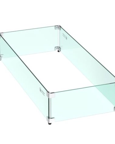 Skyflame 30 x 14 Inches Rectangular Fire Pit Glass Wind Guard for Outdoor