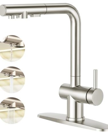 Aktines 3-in-1 Kitchen Faucet with Pull Out Sprayer and RO Purifier Outlet, Stainless Steel Sink Faucet Compatible with Water Filter, Brushed Finish