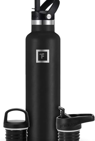 IRON °FLASK Camping & Hiking Hydration Flask with Straw, BPA-Free Insulated Stainless Steel Sports Water Bottle - 24 oz Midnight Black