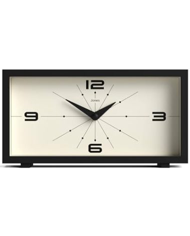 JONES CLOCKS® Odeon Desk Clock | Modern Rectangular Design | Black | Stylish Retro Look for Shelf, Table, Mantel or Bedside