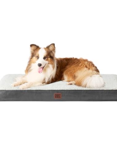 EHEYCIGA Orthopedic Dog Beds for Large Dogs with Removable Washable Cover for Crate, Beige, 35x23