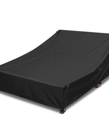 YANGSHILEI Double Lounge Chair Cover 100% Waterproof Outdoor Chaise Lounge Cover 600D Weather Resistant Material, UV Protection, Windproof Design Double Wide Patio Lounge Chairs Covers (Black)