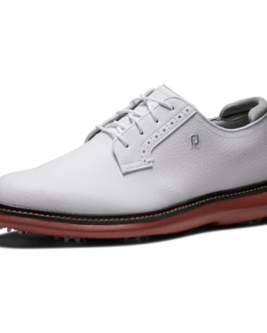 FootJoy Men's Traditions Blucher Previous Season Style Golf Shoe, White/Brick, 11 Wide