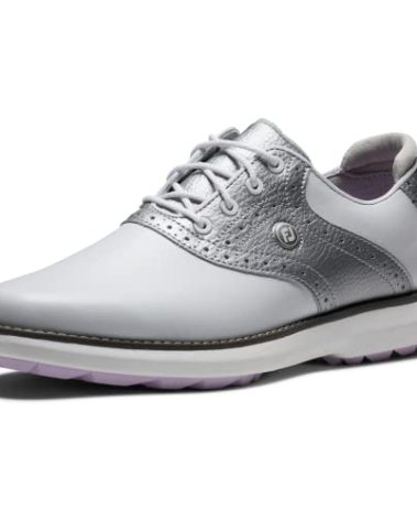 FootJoy Women's Traditions Spikeless Previous Season Style Golf Shoe, White/Silver, 8