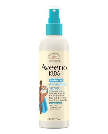 Aveeno Kids Hydrating Detangling Spray with Oat Extract, Quickly Detangles Hair, Tear-Free, Gentle on Sensitive Skin & Scalp, Detangler Spray for Kids, Hypoallergenic, 10 fl. oz