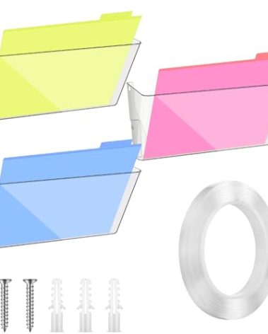 Threehoney 3 Pcs Legal Size Clear Single Pocket Wall Mount File Holder Plastic Hanging Wall Organizer with Double Sided and Screws Wall Mount Mails Magazines Organizer for Office and Home