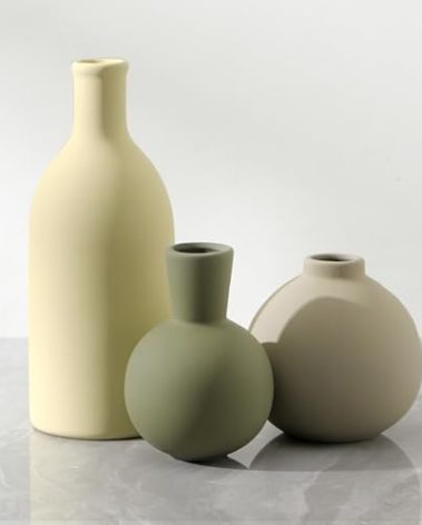 Vases Set of 3, Ceramic Vases Home Decor Rustic Vase Set Table Decor Vase Pottery Vases for Bouquet Pampas Grass Dried Fresh Flowers, Living Room Kitchen Bedroom Bathroom Entryway -Light Color