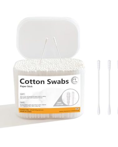 1000 Count Mini Cotton Swabs, Spiral/Round Cotton Swab with Paper Stick for Personal Care and Cleaning