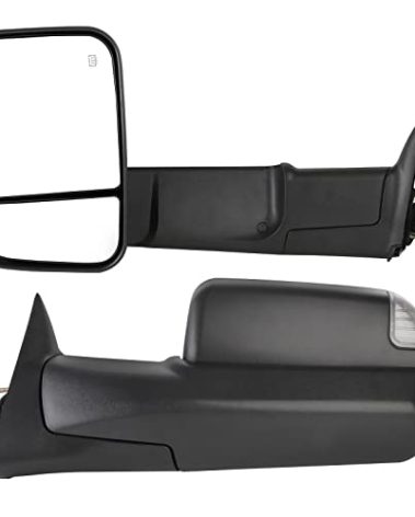 ITOPUP Towing Mirrors Fit 1998-2001 For Dodge For Ram 1500 2500 3500 Truck, Left and Right Side Tow Mirrors with Power Control Heated & Turn Signal Light Black Cap