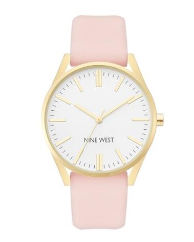 Nine West Women's NW/1994WTPK Gold-Tone and Pastel Pink Strap Watch