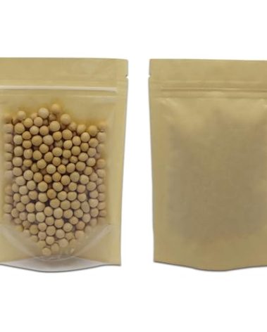PABCK 200 Pieces Clear Front Stand Up Airtight 5.5x7.9inch Brown Kraft Paper for Zip Food Storage Lock Bags Reclosable Seal Closure Zipper Resealable Heat Seal Pouch Coffee Snack Packaging