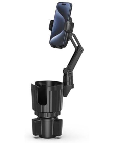 Phone Holders for Your Car, 2 in 1 Universal Cup Holder Expander Adjustable Base with Phone Mount, Long Arm with 360°Rotation Cup Holder Phones Mount for Car Compatible with All Smartphones
