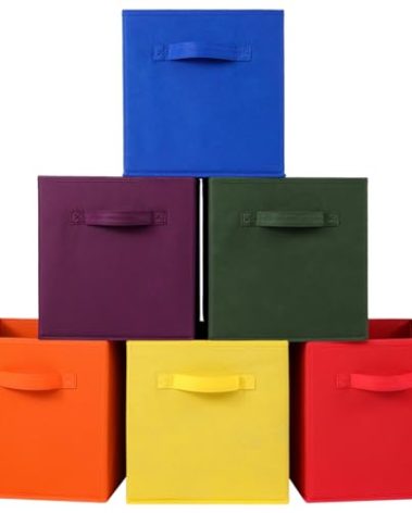 Stero Fabric Storage Bins 6 Pack Fun Colored Durable Storage Cubes with Handles Foldable Cube Baskets for Home, Kids Room, Closet and Toys Organization Multi Colors-2