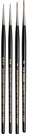 da Vinci Brushes Watercolor Set 5536a2, Maestro Kolinsky Red Sable 4 Brush Set, European Rounds, Series 10 Sizes 3/0, 2/0, 1 & 2, Black