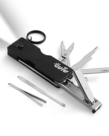OUTU Keychain Nail Clippers Multitool, 8 in 1 EDC Utility Tool with Nail Clipper, Scissors, Tweezers, Gifts for Him Men Husband Dad Boyfriend (Black)