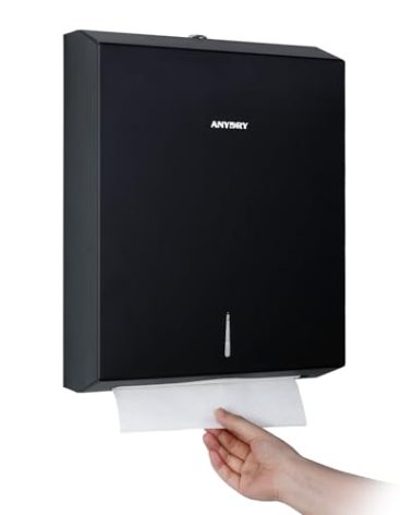 anydry Commercial Paper Towel Dispenser Wall Mount 400-Sheet Capacity Matte Black Stainless Steel Lockable Fits Multifold/Z-Fold Towels (Folded Size ≤ 10.6" x 3.9")