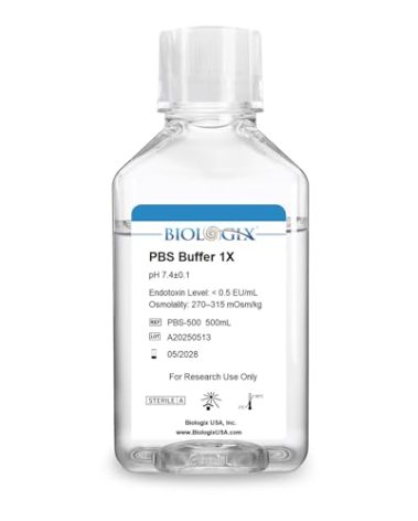 PBS 1X Buffer 500 mL, Phosphate Buffered Saline, pH 7.4, Sterile 0.1 µm, Ready-to-Use Laboratory Buffer Solution for Washing, Dilution, and Sample Handling