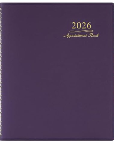 Appointment Book/Planner 2026 - Weekly Appointment Book 2026, January 2026 - December 2026, 8.26"x 11.4", Daily/Hourly Planner with Tabs, 15 Minutes, Wirebound - Purple