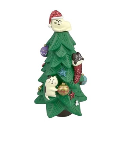 Refintural 5.1 Inch Resin Christmas Cat Tree - Perfect for Office, Home or Gift - Adorable Mini Christmas Tree with Cute Cat Kitten Figurines Cute Christmas Decoration for Cat Lovers