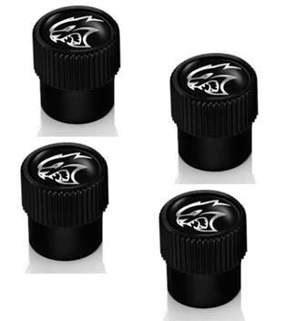 Mopar 82214911 Valve Stem Caps Black Valve Stem Caps featuring a Silver Hellcat logo. The caps come in a set of four