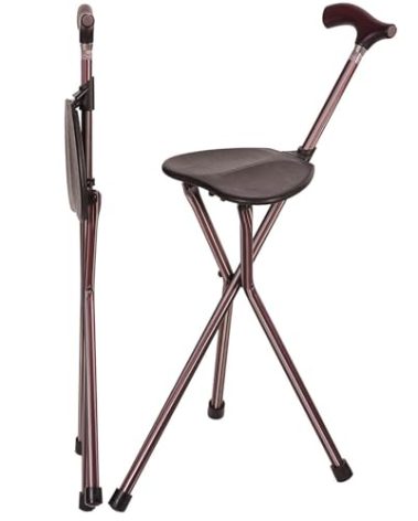 Switch Sticks Folding Walking Cane With Seat For Seniors & Adults, 34” Tall Quad Cane Chair, Lightweight Aluminum Frame - Supports 220 Lbs, Ergonomic Non-Slip Handle - Travel & Outdoor - FSA/HSA