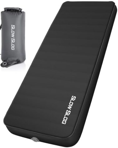 Slow Slog Self-Inflating Sleeping Mats for Camping 4in Ultra-Thick Foam Sleeping Pad Inflatable Camping Mattress with Pump Sack, Portable Camping Pad for 4-Season, Black