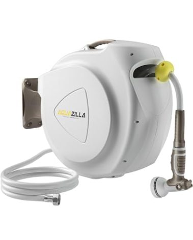 Retractable Garden Hose Reel, 5/8 in 65+6 ft, Heavy Duty Wall Mounted Water Hose Reel, Spring Power Automatic Rewind, Any Length Lock, 180° Swivel Bracket, 10 Pattern Spray Nozzle